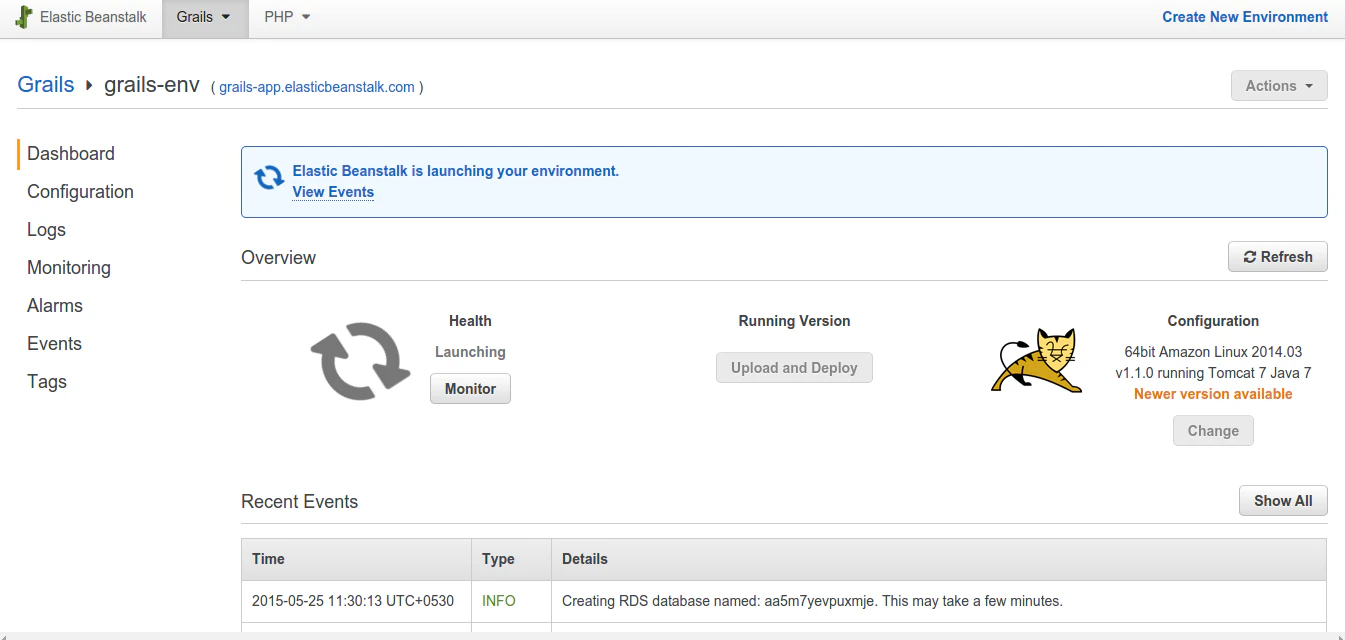 screenshot of AWS Elastic Beanstalk